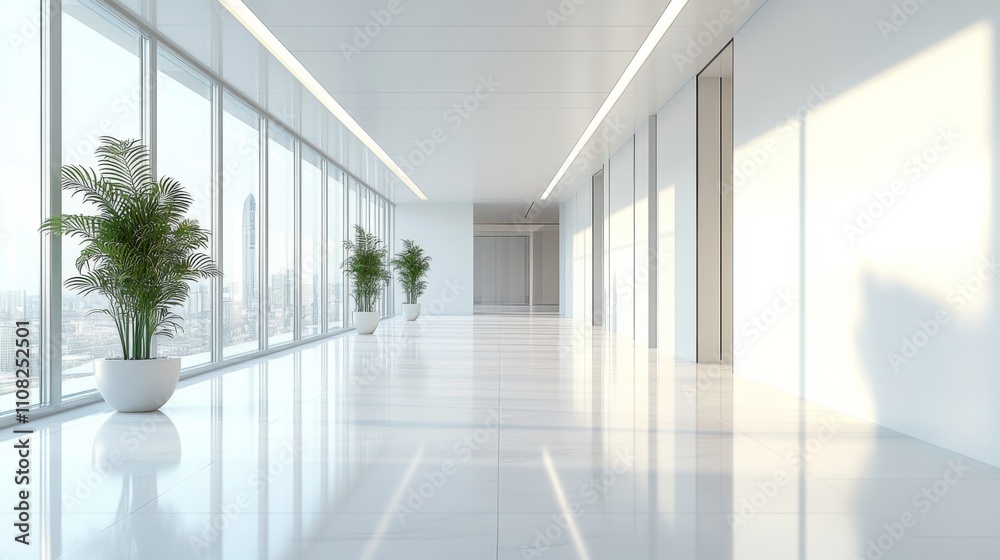 Fototapeta premium Modern Office Corridor with Natural Light