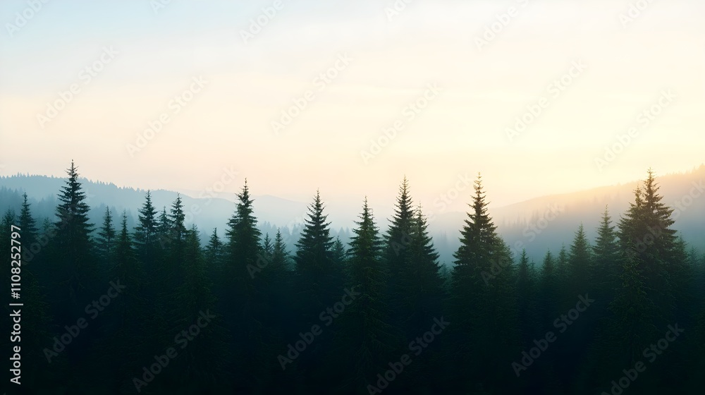 Obraz premium Misty Mountain Forest Sunrise