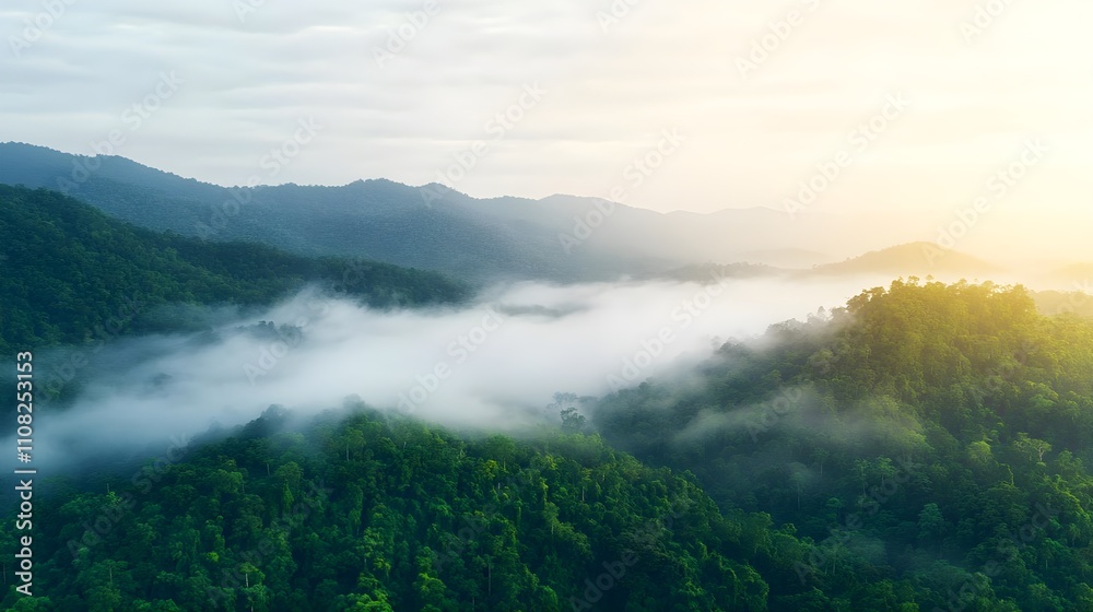 Obraz premium Misty Mountain Rainforest Sunrise