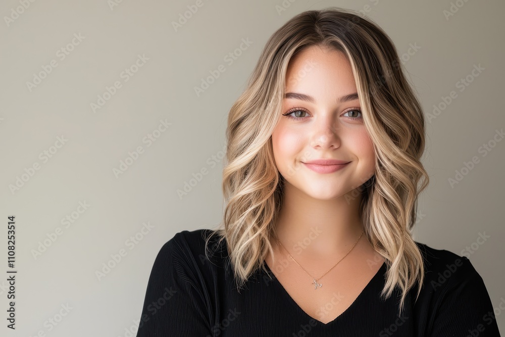 Fototapeta premium Beautiful young woman with wavy hair and natural makeup portrait