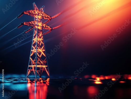 A vibrant image of a power tower illuminated against a colorful, glowing background, symbolizing energy and innovation. photo