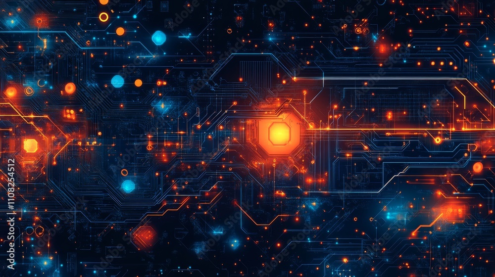 Obraz premium Futuristic Circuit Board in Neon Colors