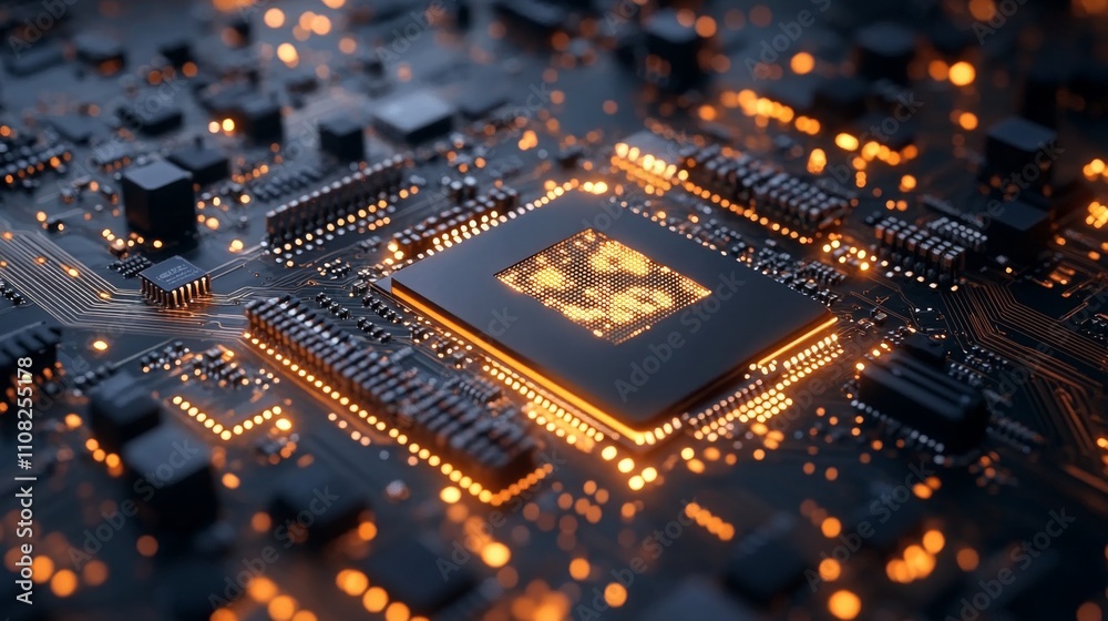 Obraz premium Futuristic Microchip and Circuitry Close-up