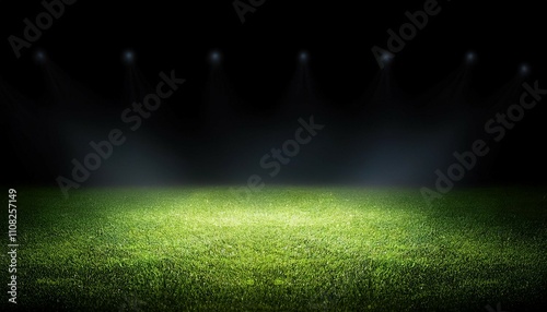 green lawn illuminated by light and black background