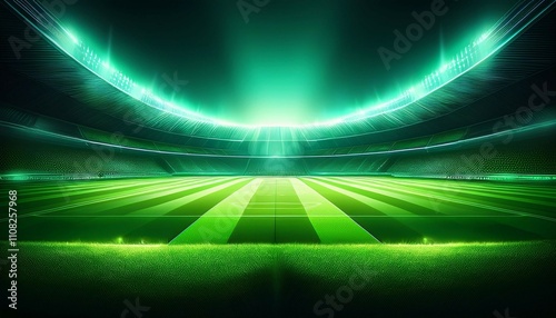 abstract green football pitch stadium background illuminated by textured green pitch ground science product and sports technology concept