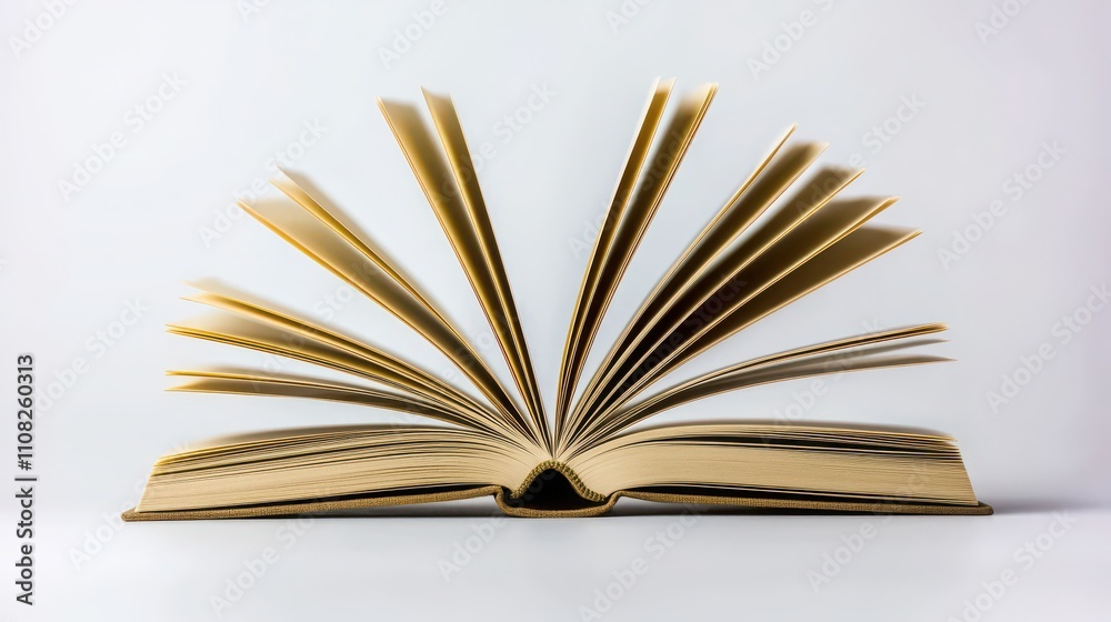 Fototapeta premium Empty book on white surface. Symbol of new beginnings and endless possibilities.
