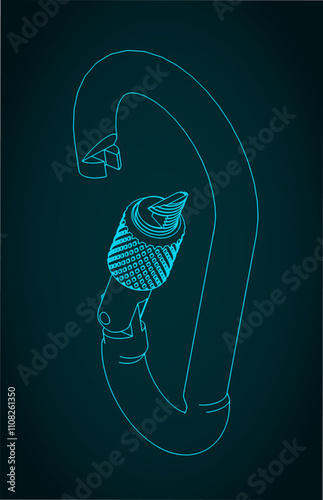 Carabiner inox isometric blueprints illustration