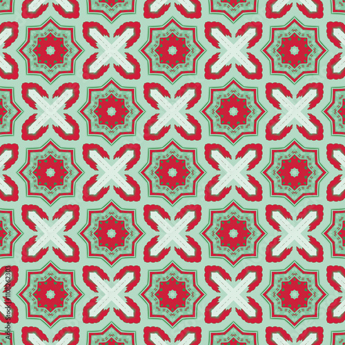 Winter Holiday Pattern with White, Holly Green, and Red