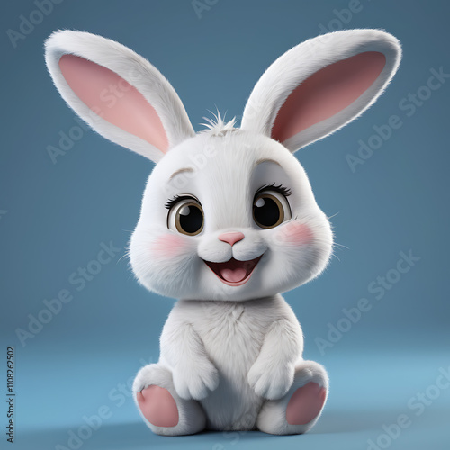 Adorable 3D Render of a Cute White Bunny Rabbit Sitting Joyfully photo