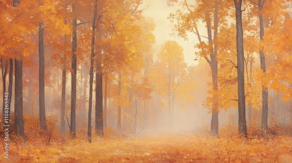 Fototapeta premium A Foggy Autumn Forest Path