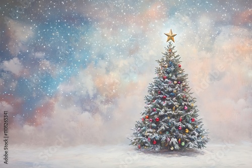 an oil-painted aerial background featuring an abstract christmas tree