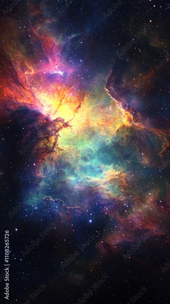 Fototapeta premium A vibrant cosmic nebula glowing with vivid colors in the vastness of space.
