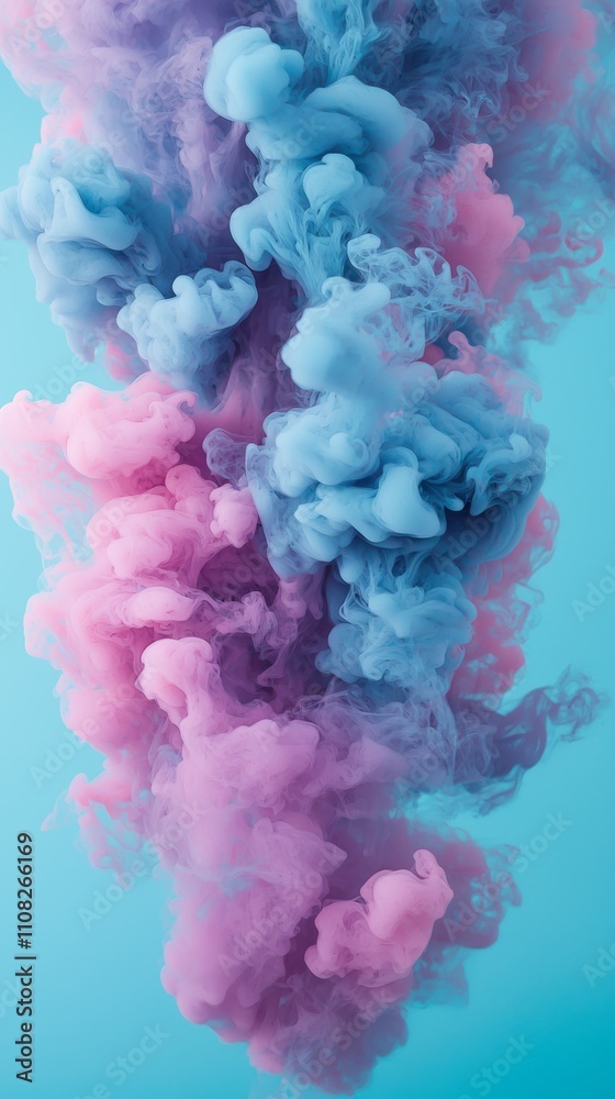 Fototapeta premium Vibrant pink and blue smoke clouds swirl together, creating an ethereal and dreamy atmosphere.