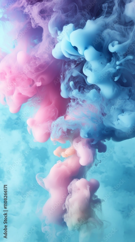 Fototapeta premium Swirling clouds of pink and blue smoke create a dreamy abstract background, evoking a sense of calm and creativity.