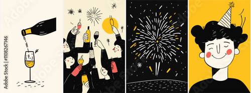 Collection of minimal new year party poster cover designs. Abstract celebration background