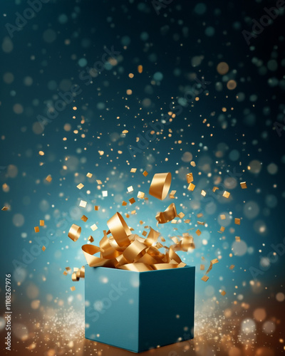 Obraz na płótnie Christmas banner with copy space. A delightful Celebration Gift Box that features a stunning Golden Confetti Explosion inside w salonie