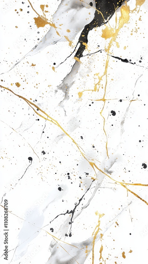 Obraz premium Elegant abstract marble texture featuring white, gold, and black colors.