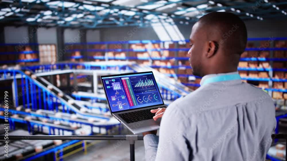 Engineer Worker Using Warehouse Automation Dashboard Engineer Worker Using Warehouse Automation Dashboard