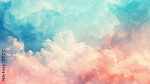 Soft Sky with Cloud Background Pastel Color Abstract Gradation: Pastel-colored abstract sky background with clouds.