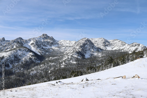 photo of the Seven Devil's Mountains near Riggins Idaho in winter with a blanket of snow