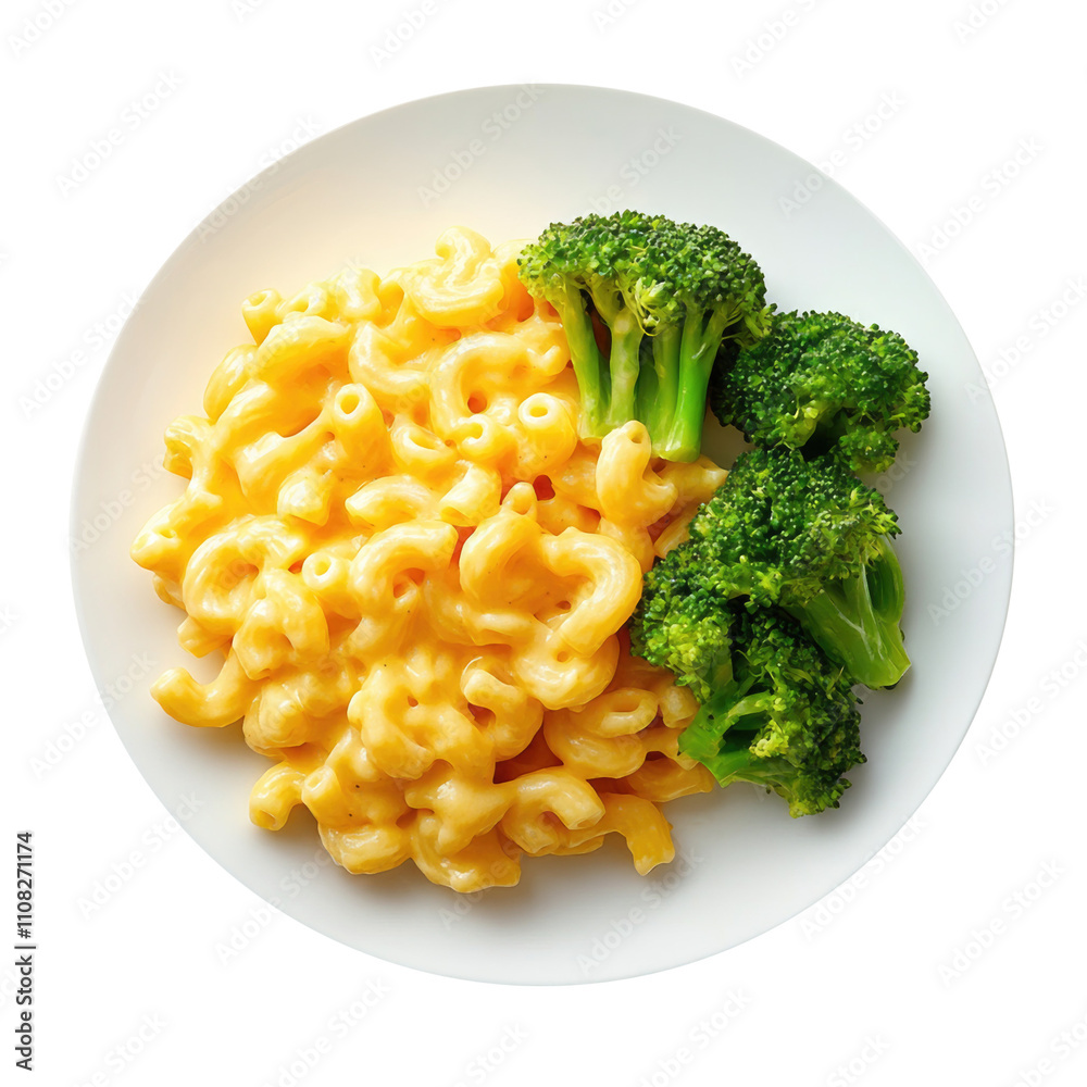 Delicious Plate of Macaroni and Cheese with Broccoli Pasta Noodles Isolated on a Transparent Background 