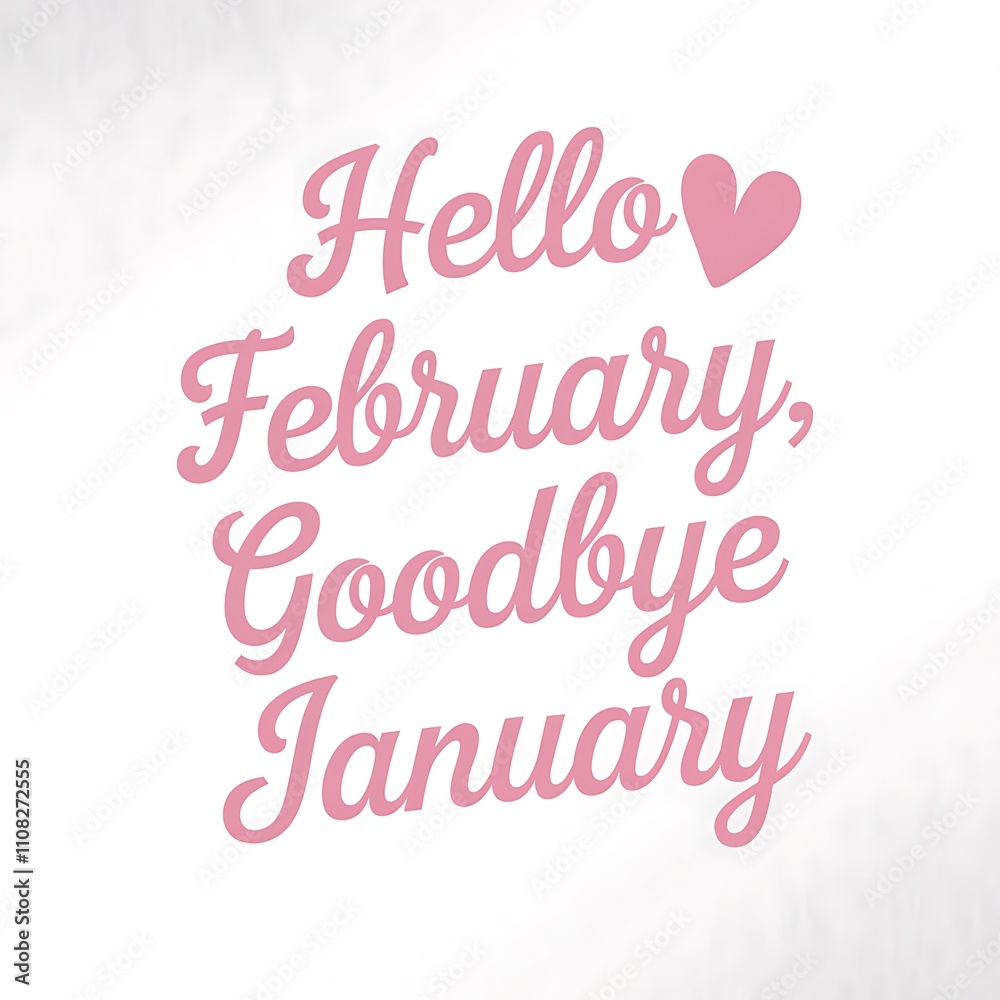 Hello February Goodbye January Pink Heart Design Hello February Goodbye January Pink Heart Design