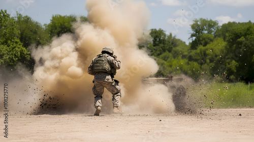 Soldat prêt à faire exploser le champ de bataille dans entraînement intense