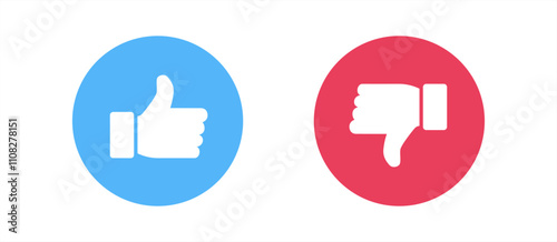 Thumb up or down icon. Ok and bad sign in rainbow style. Positive and negative choice. Isolated illustration of like or dislike decision. Social style of buttons. Vector 10 eps.