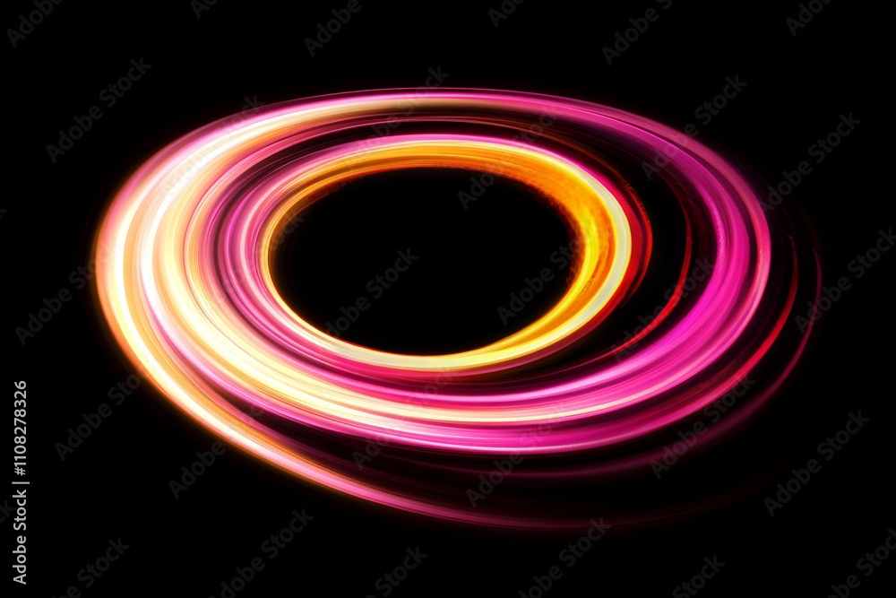 Vivid neon lights cascade in a hypnotic pattern, creating a vibrant swirling vortex of pink and yellow on a stark black backdrop. Vivid neon lights cascade in a hypnotic pattern, creating a vibrant swirling vortex of pink and yellow on a stark black backdrop.