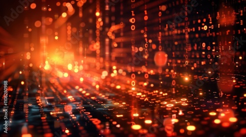 Wallpaper Mural Abstract digital landscape of glowing binary code and particles. Torontodigital.ca