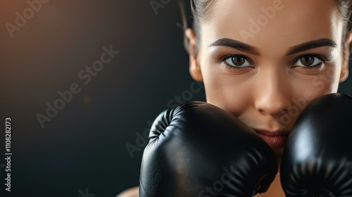 A young woman intensely trains in boxing, showcasing skill and strength while perfecting her technique. photo