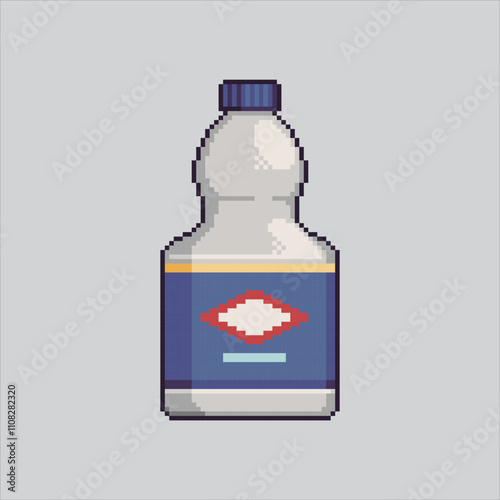 Pixel art illustration Bleach Bottle. Pixelated Laundry Cleaner. Bleach Laundry Cleaner Bottle pixelated for the pixel art game and icon for website and video game. old school retro.