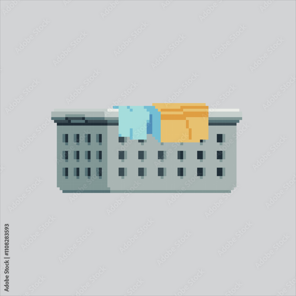 Pixel art illustration Laundry Basket. Pixelated Clothes Basket ...
