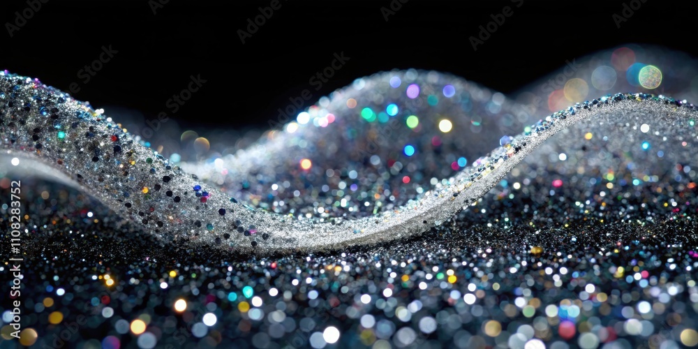 Silver Glitter Texture with Bokeh Lights and a Wave Pattern