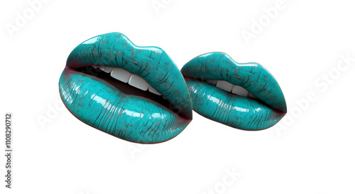 Stunning 3D Render of Two Turquoise Lips with Cracked Glossy Texture photo