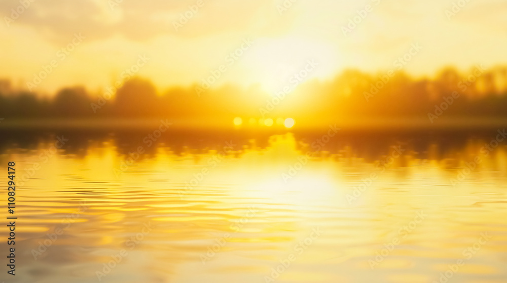 Obraz premium yellow sunset lake blurred natural background sunset sky lake silhouette nature baner