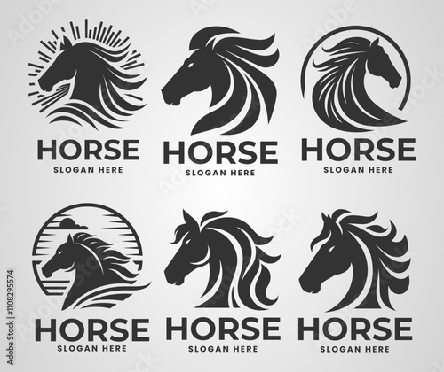 Horse logo illustration for brand, merch, mark. Set of horse symbol and icon. Vector Eps 10. photo