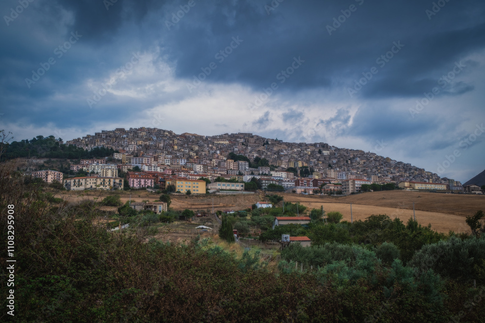 Obraz premium Italy, Sicily, Palermo Province, Gangi. View of the town of Gangi in the mountains of Sicily. August 2024.