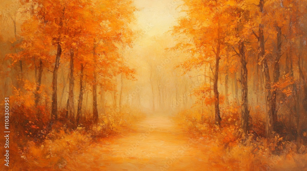Fototapeta premium An Oil Painting of a Golden Forest Path in Autumn