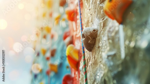 Outoffocus view of a towering rock climbing wall daring adventurers to conquer its heights.