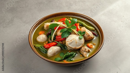 Thai green curry with chicken breast, mixed vegetables, and fragrant lemongrass, Thai spices, Thai green curry, chicken breast photo