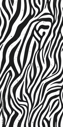 Striped zebra pattern with black and white jungle animal textures, seamless repeat vector background, pattern