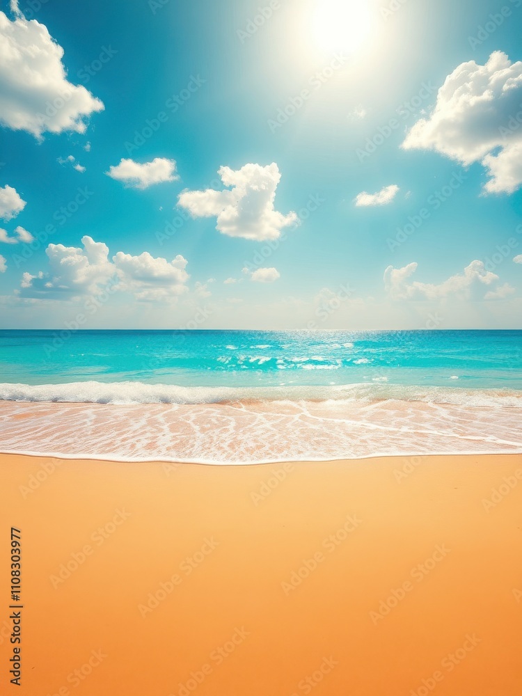 Fototapeta premium Sunny beach with golden sand and sparkling water, sand, sea, vacation, summer, water