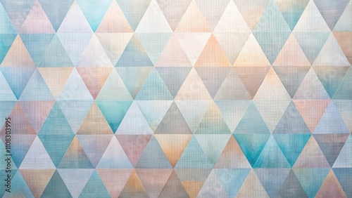 Abstract Watercolor Geometric Pattern of Triangles in Pastel Hues on Textured Fabric Background