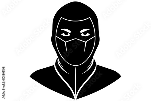  a full face black mask silhouette white background