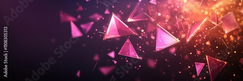 Vibrant abstract geometric triangles with glowing particles on dark background