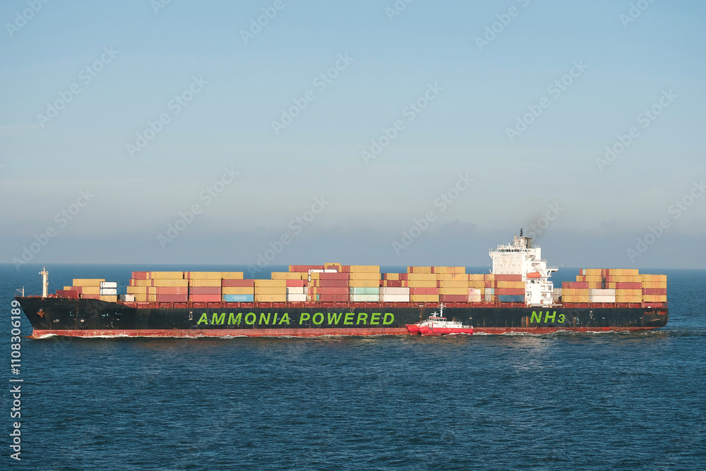 Fototapeta premium Ammonia-Fueled Powered Merchant Ship Conventional Container Vessel