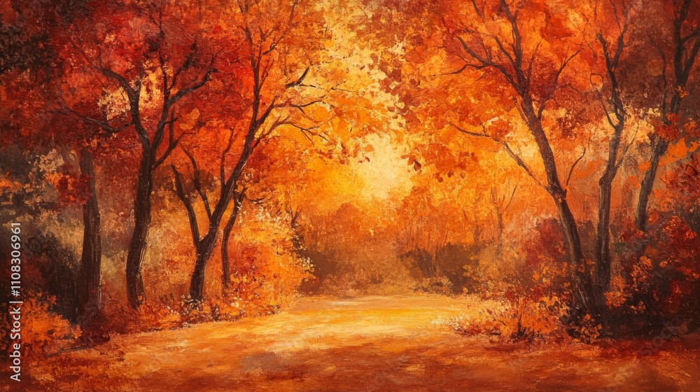 Fototapeta premium A Path Through Autumnal Forest with Golden Light