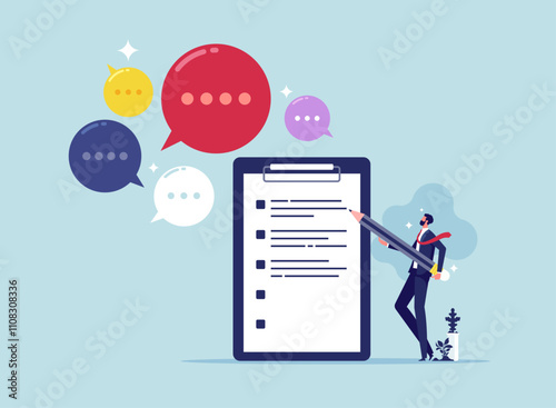 Lecture or meeting note concept, requirements gathering, client demand or customer opinion, summary or meeting conclusion, stakeholders use case, businessman write client requirements from discussion