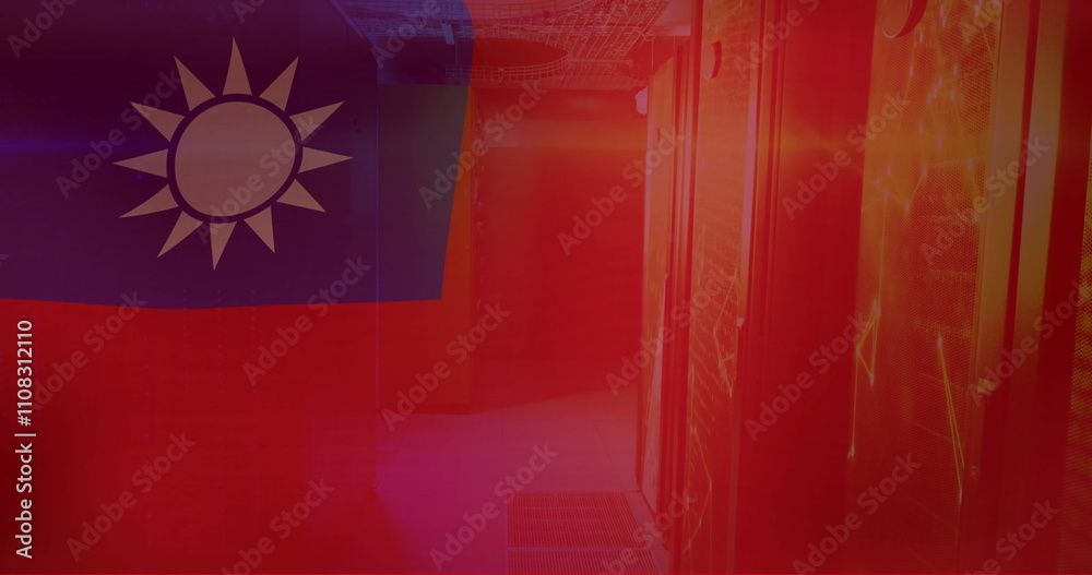 Fototapeta premium Image of flag of republic of china and digital data processing over computer servers